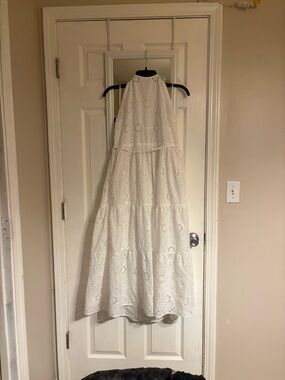 White Eyelet Halter Maxi Dress